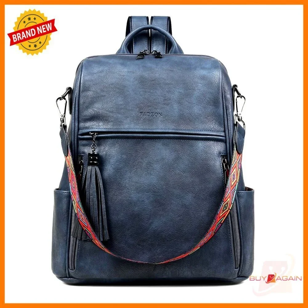 Faux Leather Convertible Backpack Purse with 12 Pockets for Travel & School